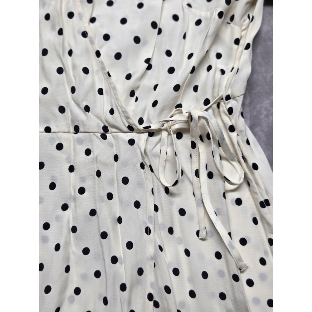 A New Day Women's Medium Dress Ivory Black Short Sleeve Mini Wrap Polka Dots - Picture 5 of 10